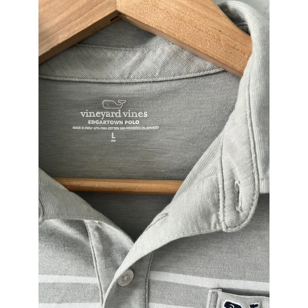 Vineyard Vines Edgartown‎ Grey Striped Polo Shirt Boys Size Small L 16 Whale